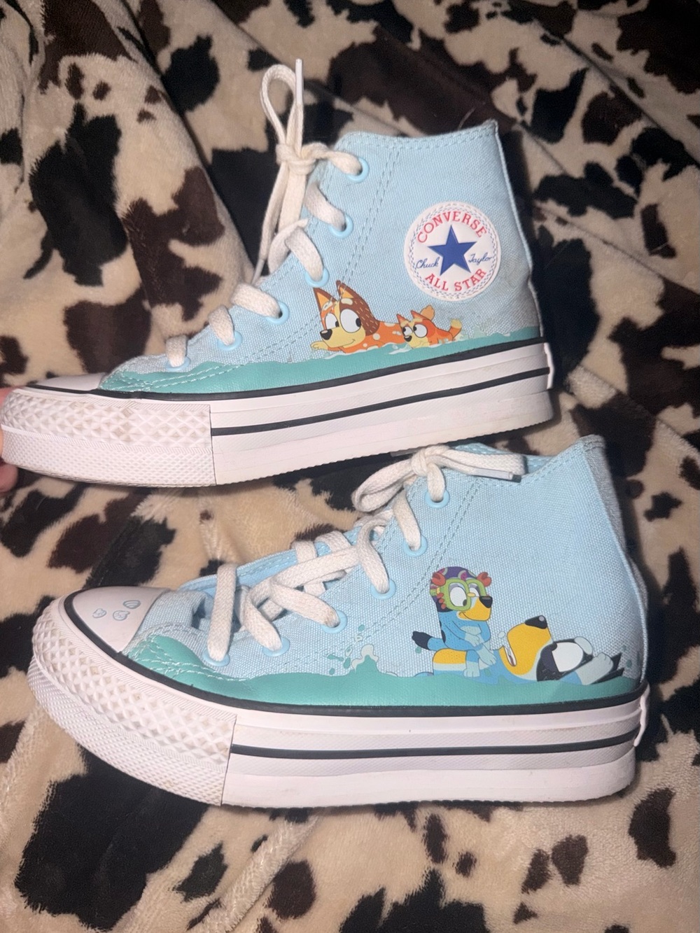 Converse Kids Light Blue High-Top Sneakers with Bluey Swim Characters